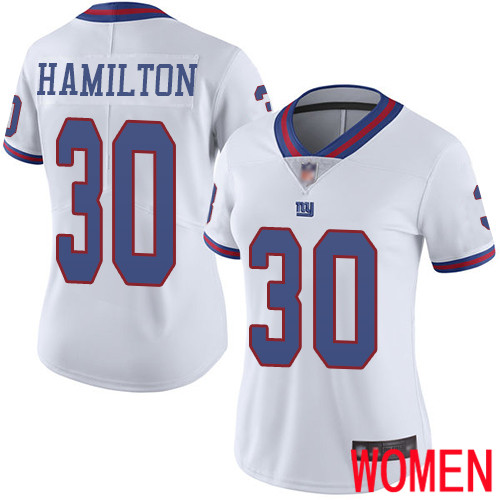 Women New York Giants #30 Antonio Hamilton Limited White Rush Vapor Untouchable Football NFL Jersey->women nfl jersey->Women Jersey